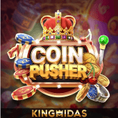 Coin Pusher game icon with falling coins on a ledge