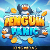 Penguin Panic game icon with sliding penguins on ice